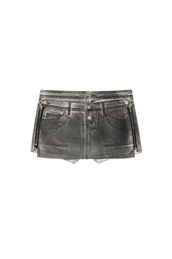 LAYERED WAIST DENIM SKIRT PANTS (WASHED BLACK)