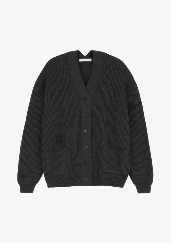 Pauline Ribbed Cardigan in Charcoal