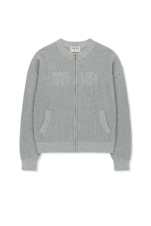 BACK LOGO JACQUARD MESH KNIT ZIP UP IN LIGHT GREY
