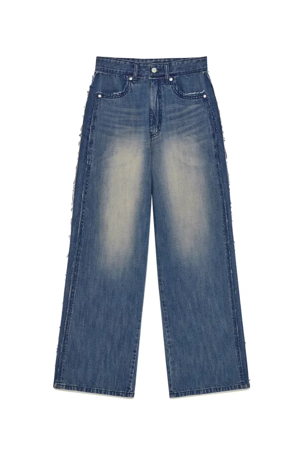ROUGH CUT LINE POINT DENIM PANTS IN BLUE