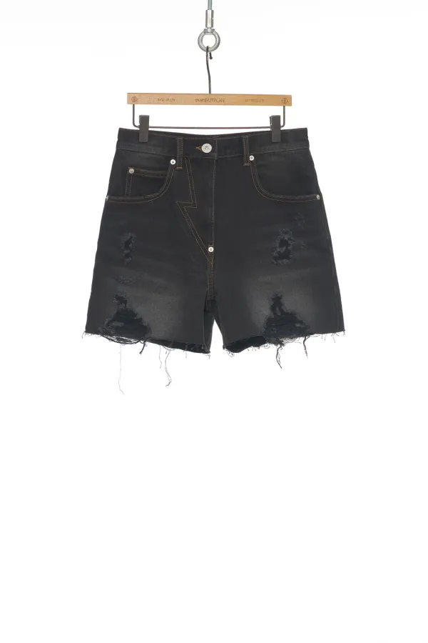 SS25 BLACK DISTRESSED DENIM SHORTS