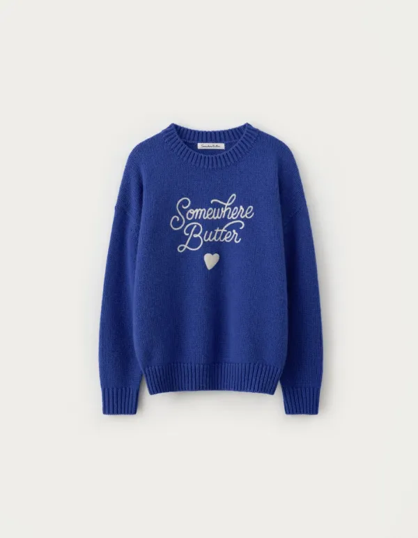 Boucle Heart Wool Knit - Cobalt Blue