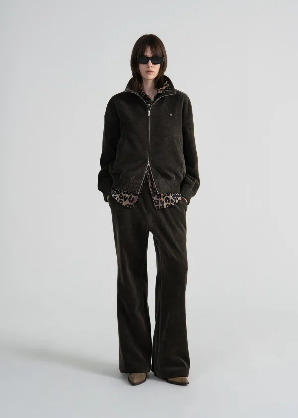 (UNI) CHENILLE RIBBED TRACK PANTS - DARK KHAKI
