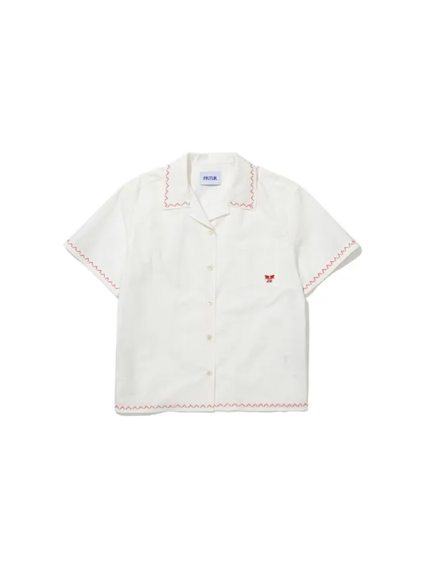 Pocket Embroidered Shirt Ivory_F262SH02