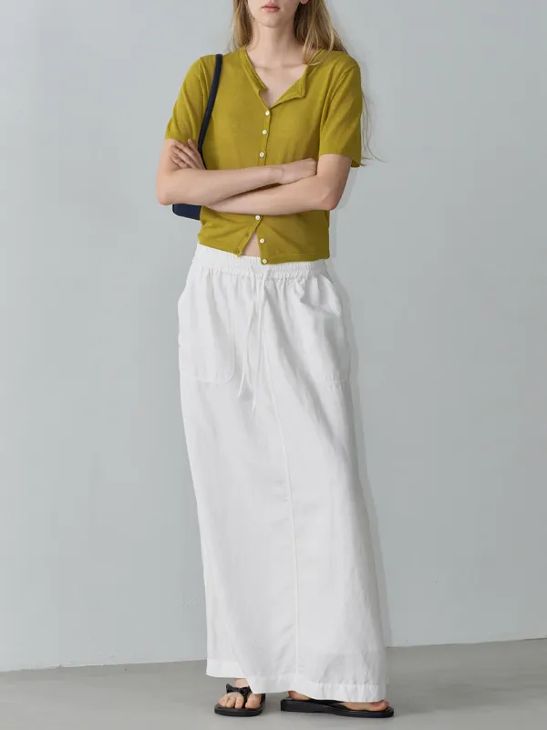 스티치 포켓 밴딩 스커트_white