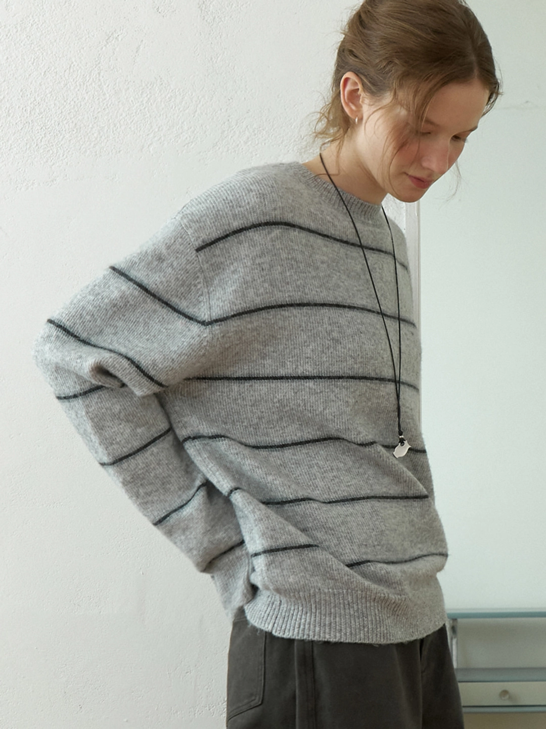 더미튼 Swarm stripe knit (melange gray) 상품 이미지 1