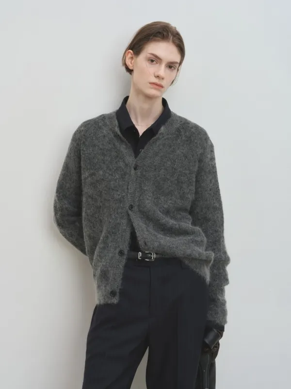 (W) WOOL AND MOHAIR RIBBED MESH CARDIGAN_ MELANGE GREY