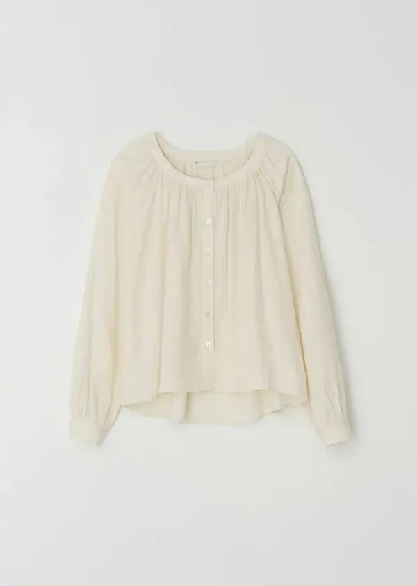 [10%] stripe shirring volume blouse-cream