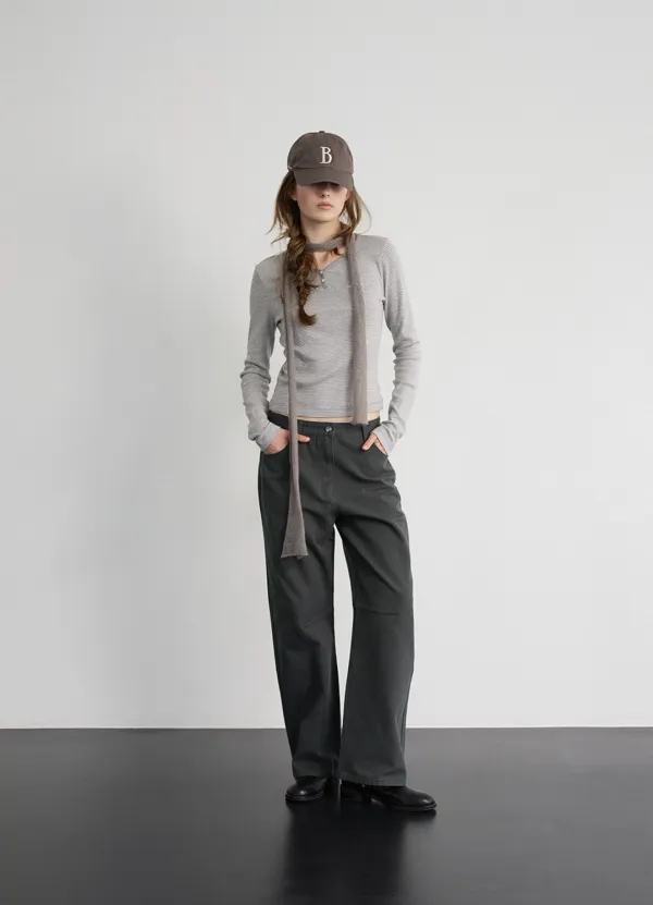 B Logo Sheer Knit Scarf_Grey