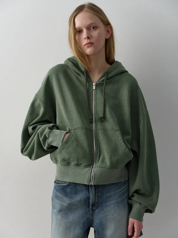 워시드 빈티지 집업 후디_green