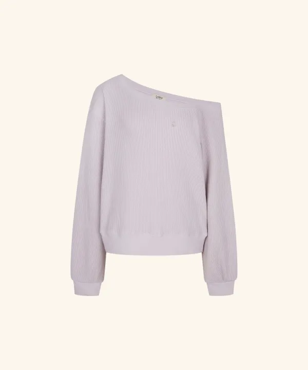 More Waffle Off-Shoulder Sweatshirt (Purple)