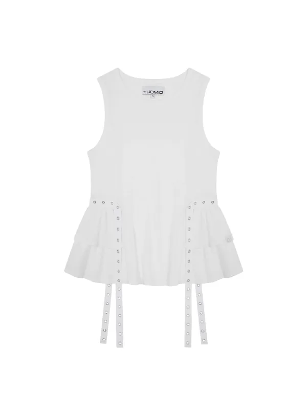 EYELET BELTED TANK TOP [WHITE]