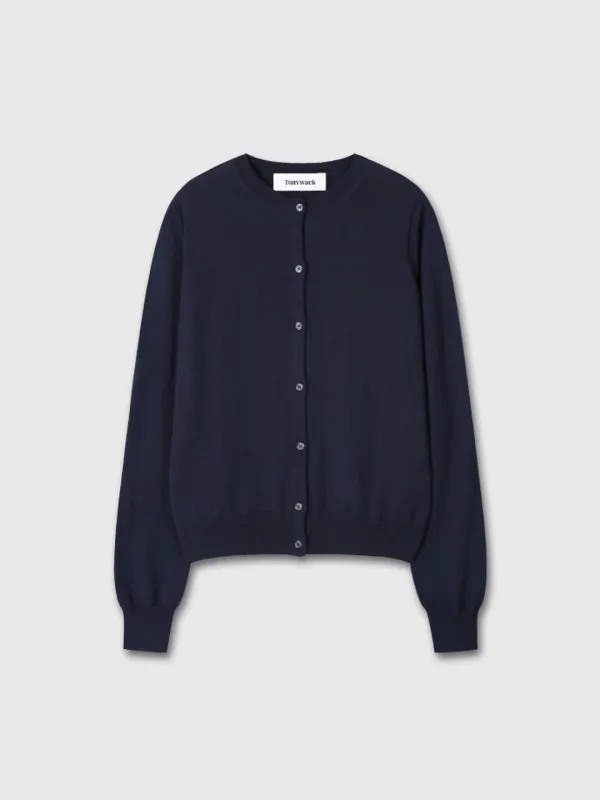 (W) SUPER FINE MERINO WOOL CARDIGAN_ NAVY