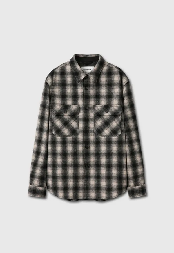 Ombré Wool Check Shirt_ Black/Ecru