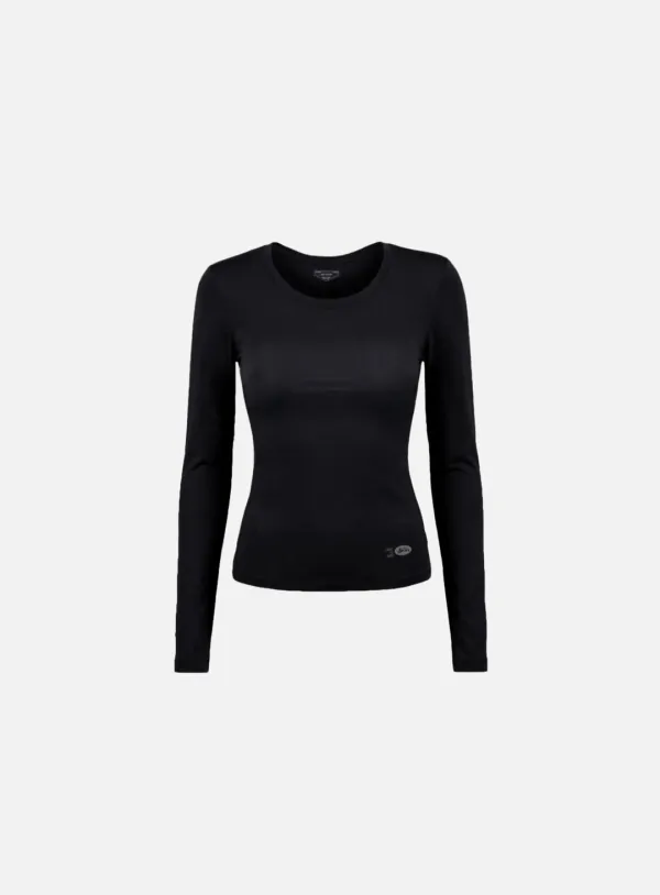 [w-tee26-083] Everyday Scoop Neck Long Sleeve T-Shirt - Black