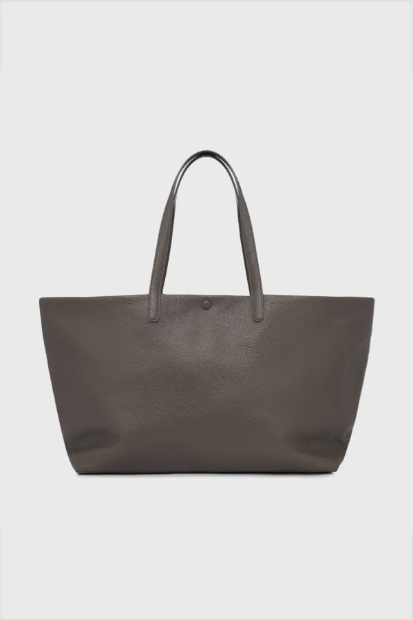 Handle Leather Tote Bag (Khaki Beige / Black)