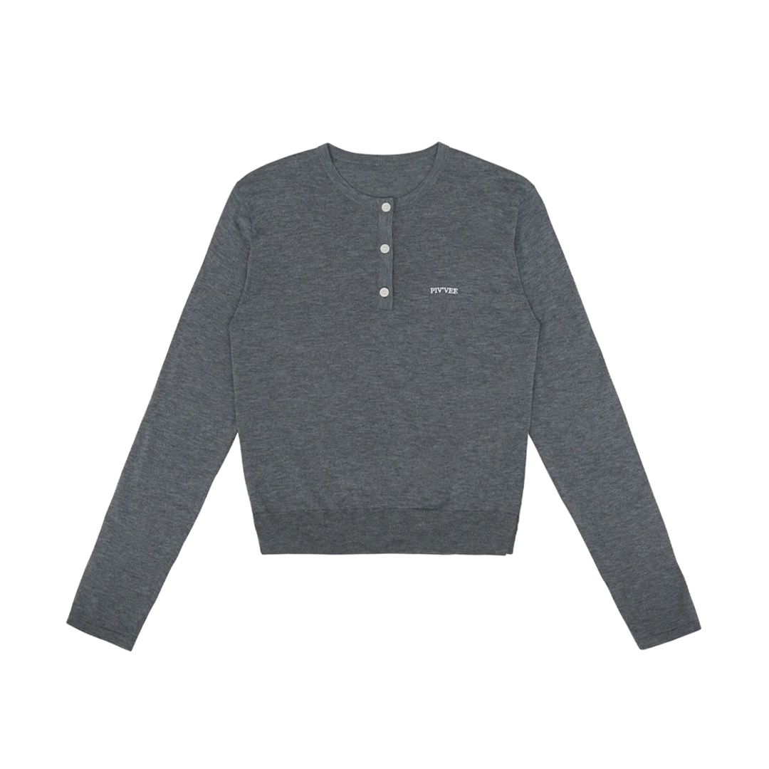피브비 [2차] Henley Knit Top (fuzzy charcoal) 상품 이미지 1