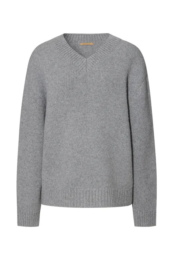 CASHMERE-BLEND V-NECK PULLOVER [GREY]
