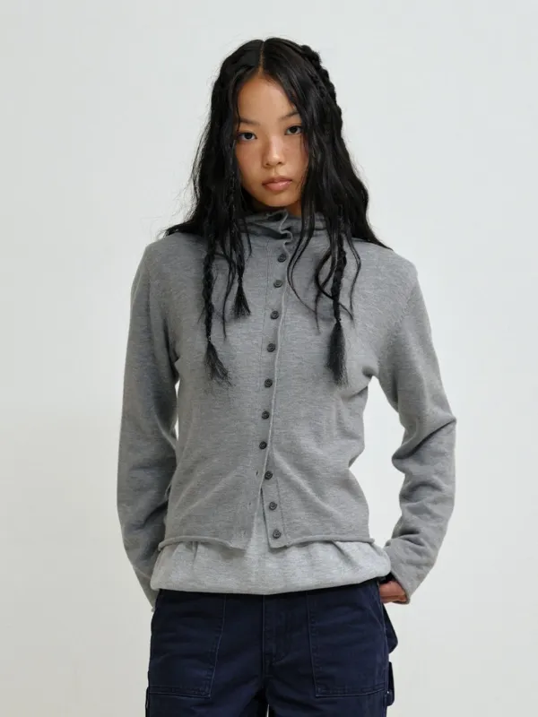 [PLZPROJECT] MOCK NECK BUTTON CARDIGAN, GRAY