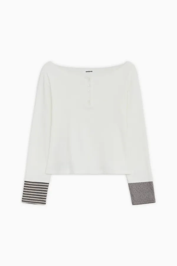 [10/6 SOON] COLOR BLOCK BUTTON LONG SLEEVE, IVORY