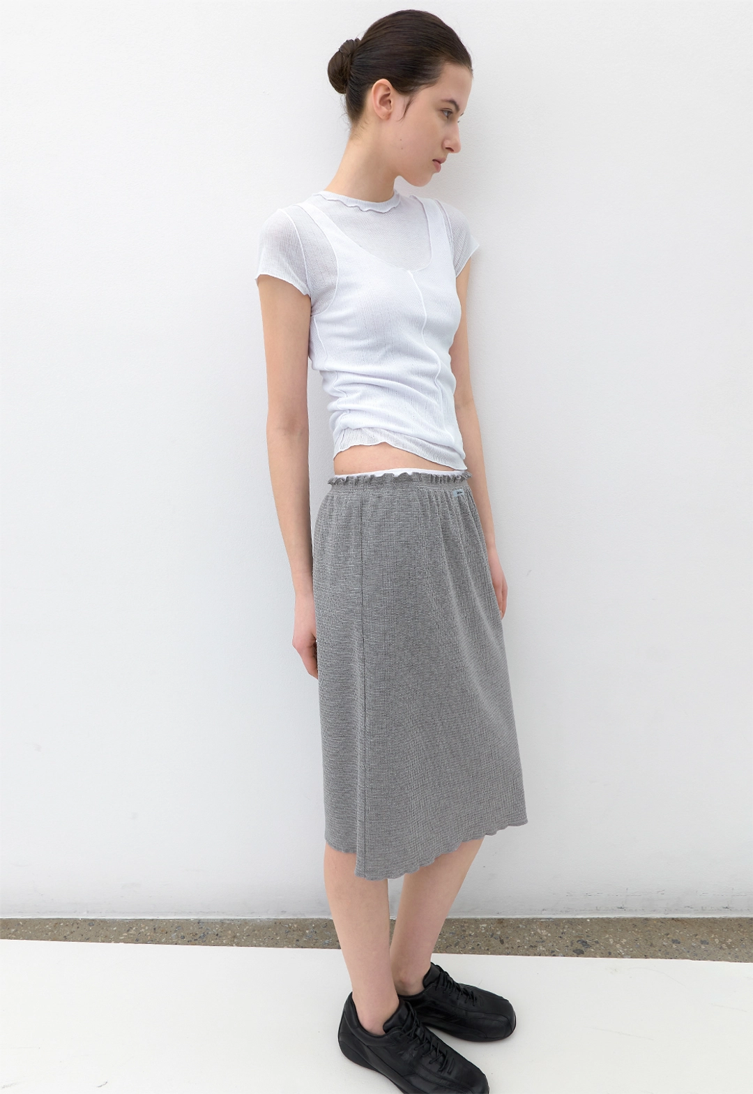 아뜰리에 나인 (SK-5106)AN DOUBLE WAIST WAFFLE MIDI SKIRT 상품 이미지 3