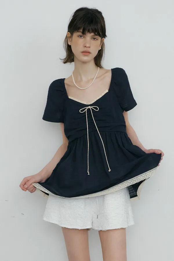 SOPHIE RIBBON BLOUSE - NAVY