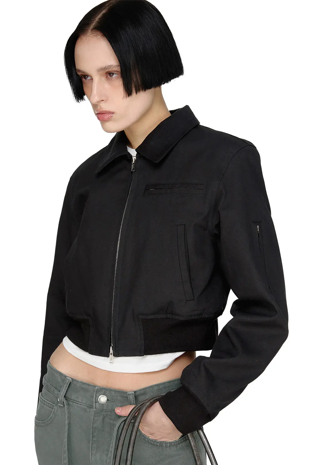 썬번프로젝트 COTTON CROP JACKET, BLACK 상품 이미지 2