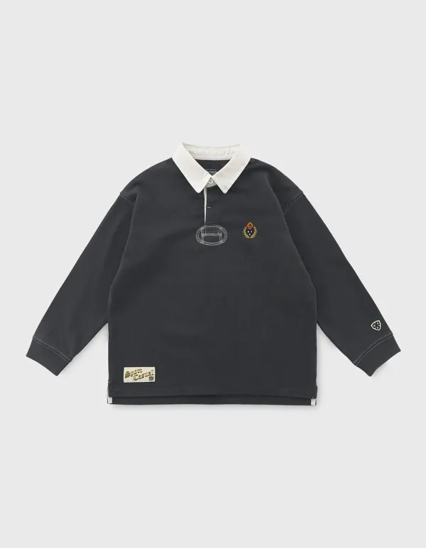 CHILDREN WASHED 7.5S RUGBY SHIRT / Black