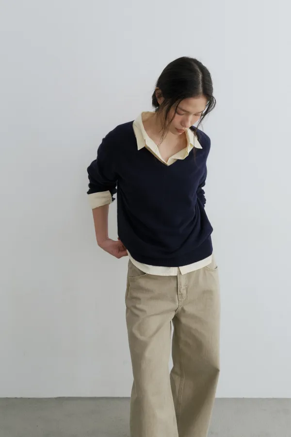 [2차] Camel v-neck knit (navy)