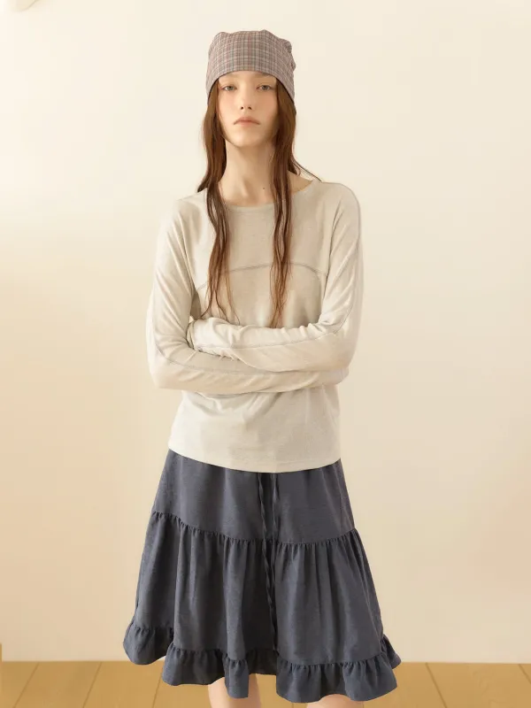 SUEDE SHIRRING SKIRT [ BLUE ]