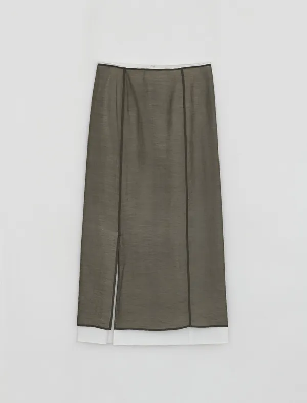 SHEER STITCHED SKIRT [BROWN]