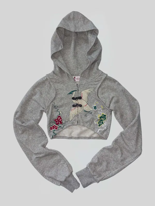Zen Crop Hooded Zip-Up Melange Gray