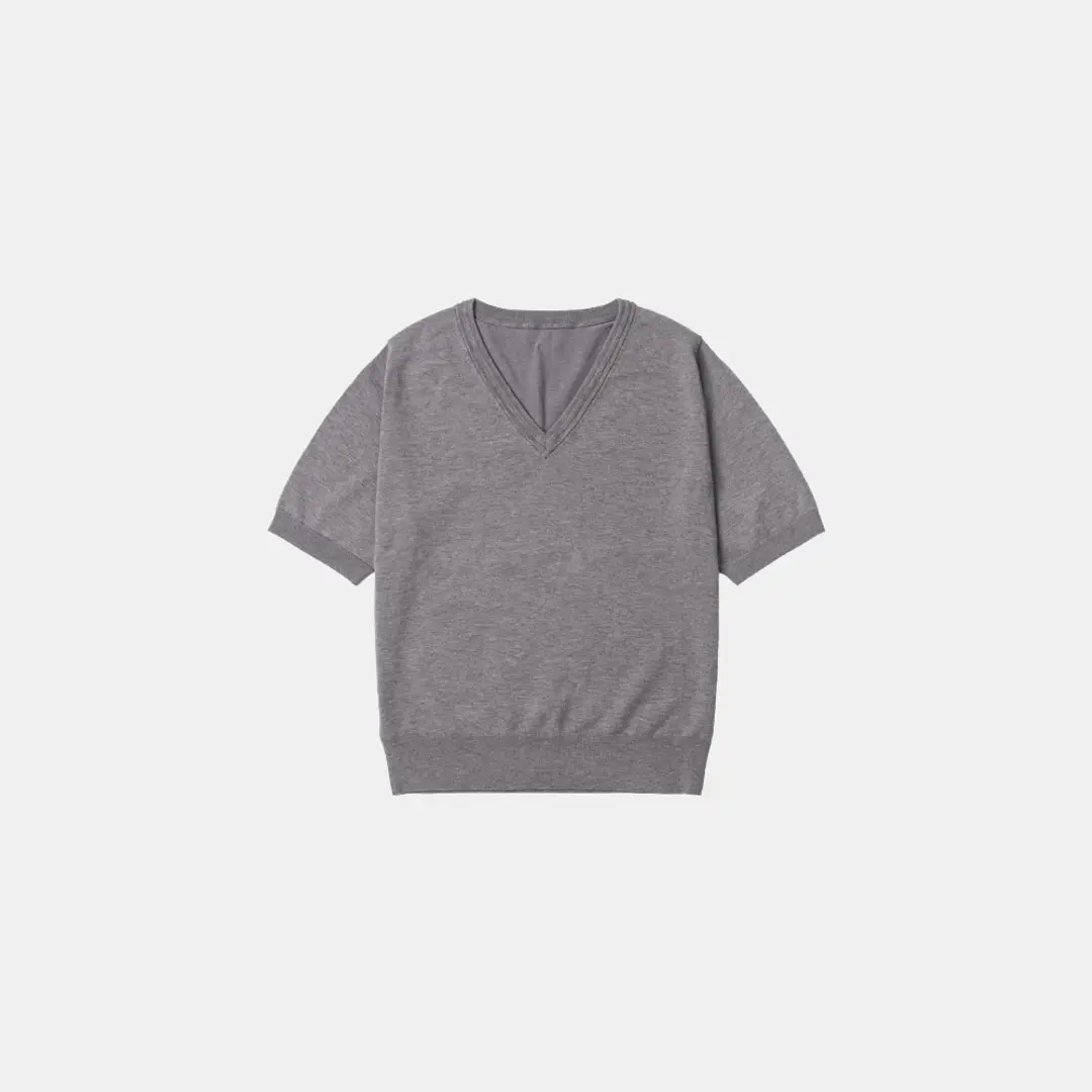 시야쥬 SIKN2140 루즈 핏 브이넥 반팔 니트_Dark gray 상품 이미지 3
