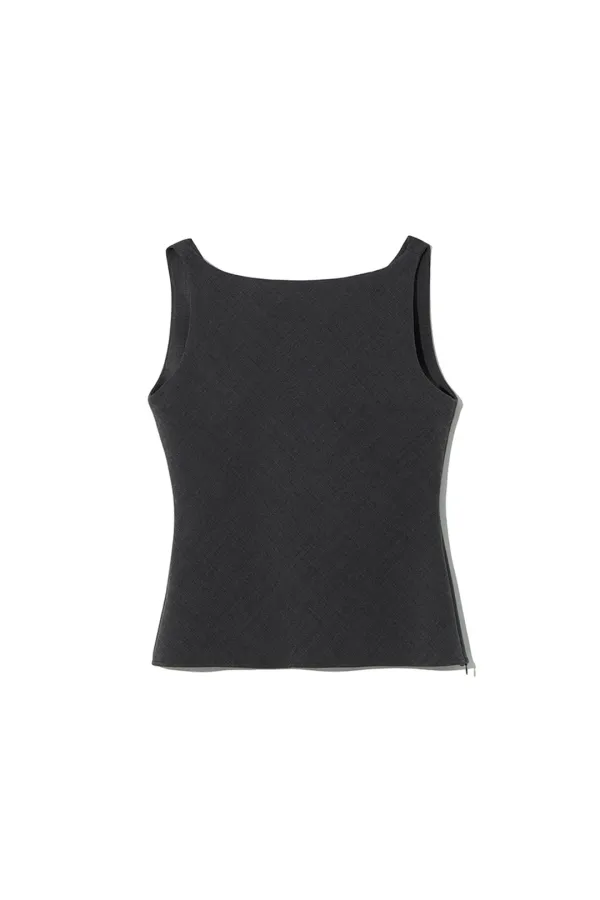 DRAPED BACK-SCOOP SLEEVELESS TOP [GREY]