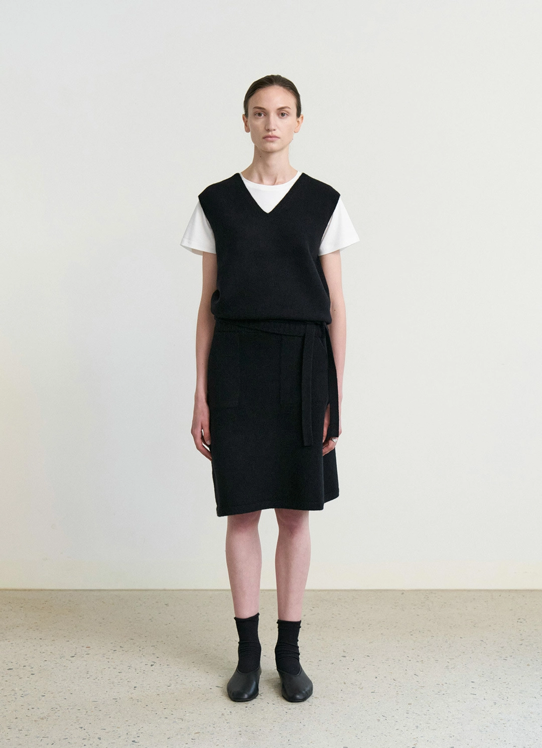 스텝어라운드 Wholegarment merino wool H-line knit skirt_BLACK 상품 이미지 3