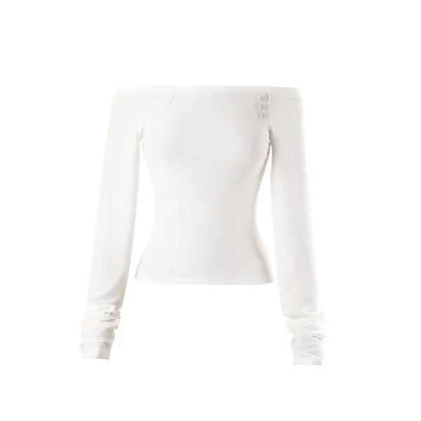 [Restock] Curve Button Off-Shoulder Tee [White]