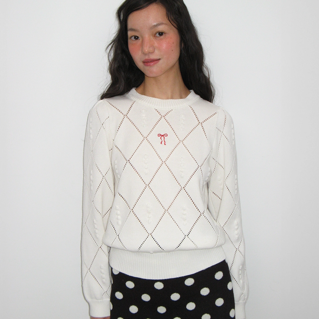 론론 DIAMOND PATTERN LONG SLEEVE KNIT IVORY 상품 이미지 2