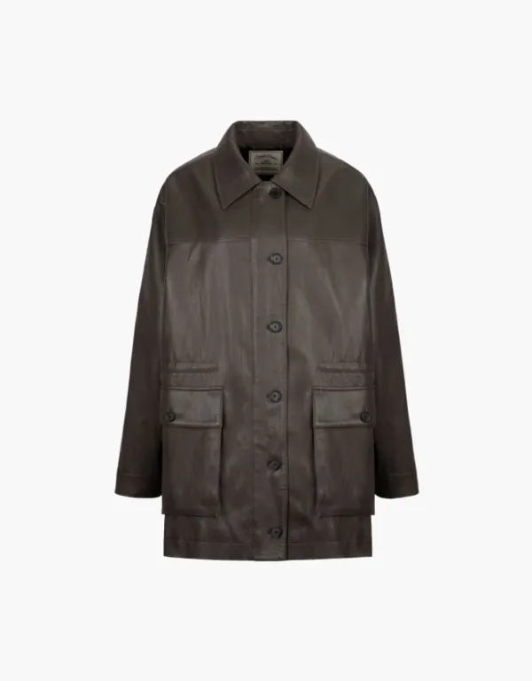 leather utility jacket - brown