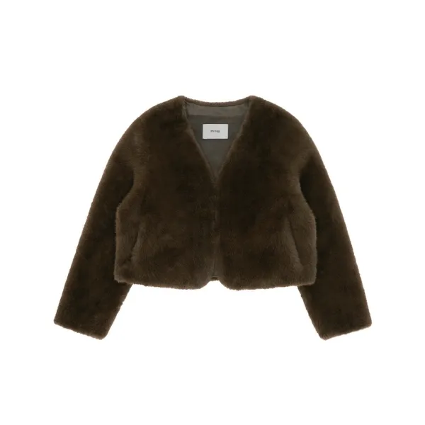 Fluffy Fur Short Jacket (chocolate brown)
