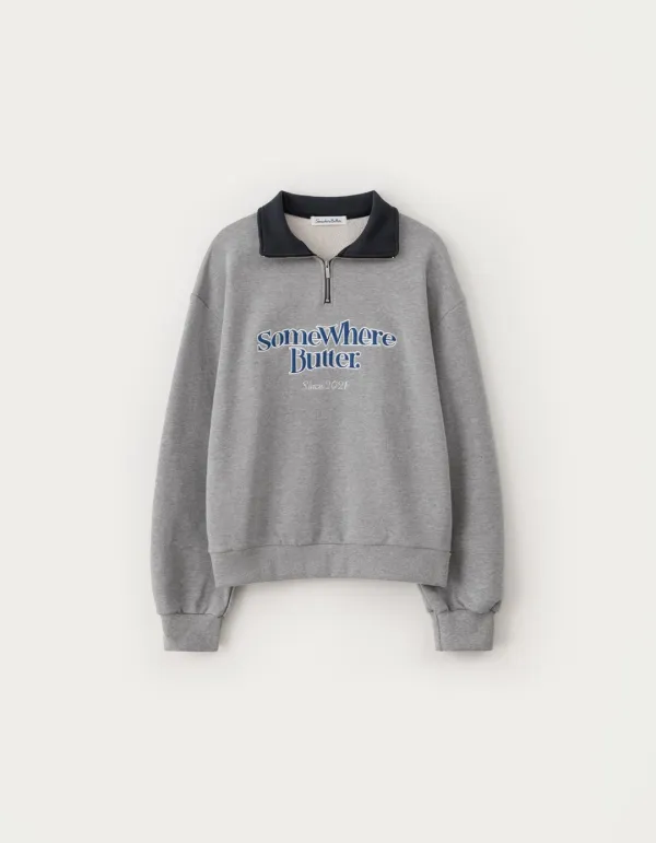 [김가을 PICK] Wave Logo Half Zip-Up Sweatshirt - Grey
