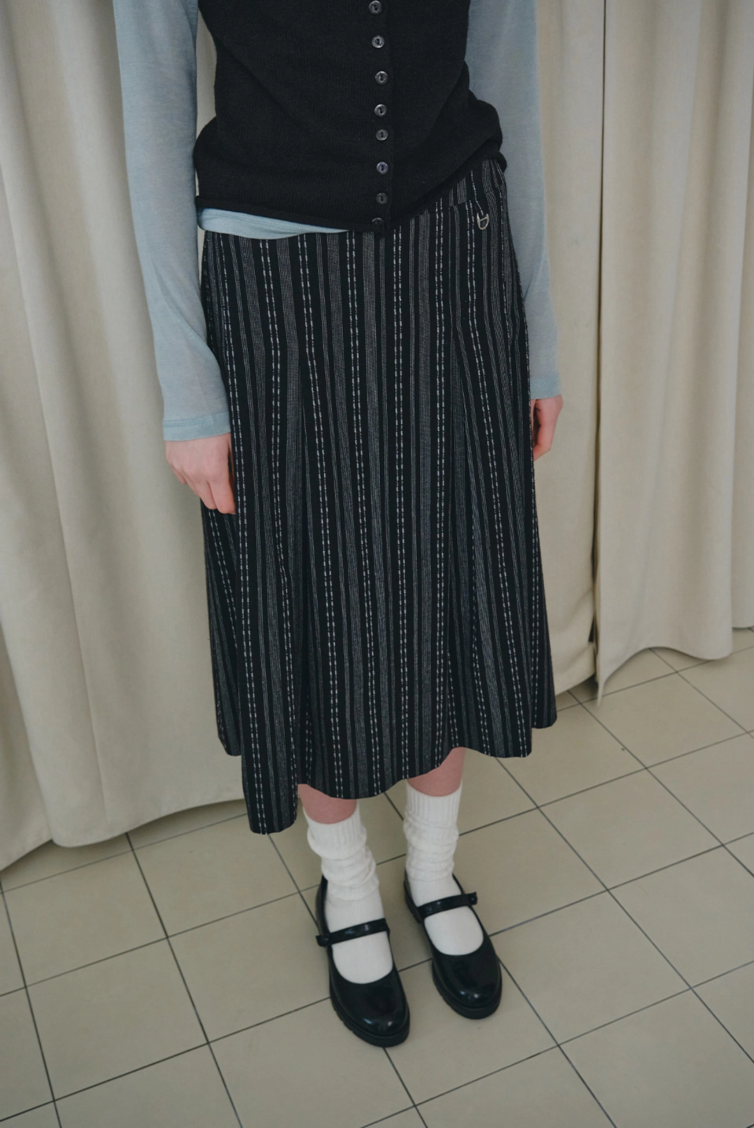 브렌다 브렌든 stitch pleats skirt - black 상품 이미지 2