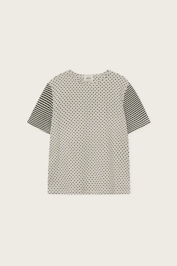 [3차 리오더]  DOT STRIPE DOUBLE SIDED T-SHIRT DOVE