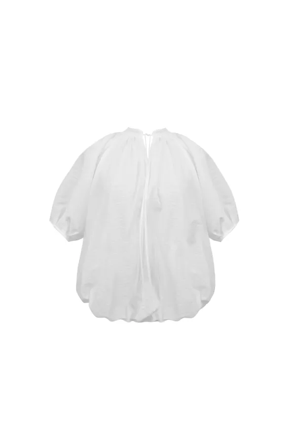 SHIRRED VOLUME BLOUSE (WHITE)