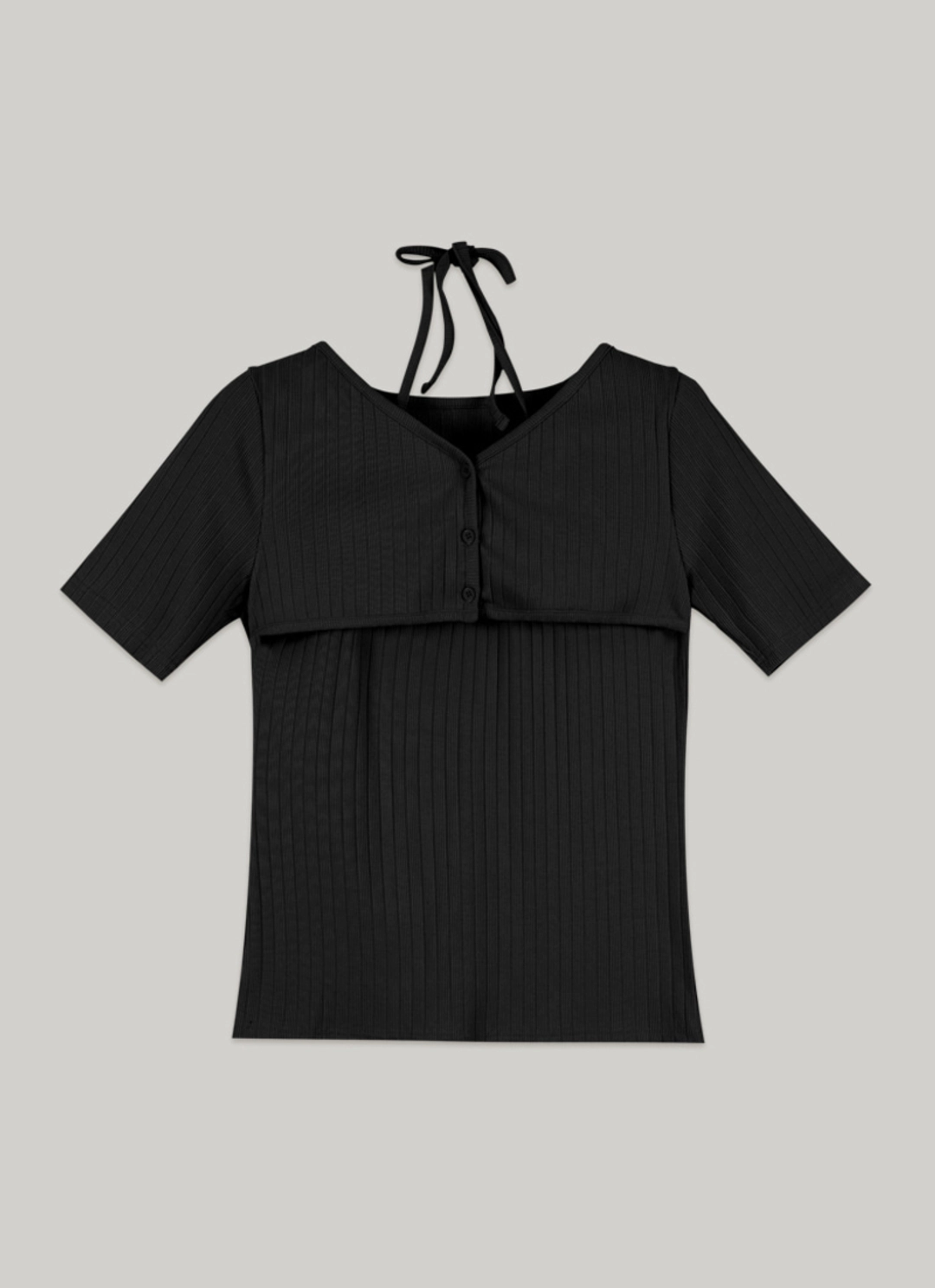 아워코모스 comos 1425 overlap halter neck T-shirt (black) 상품 이미지 1