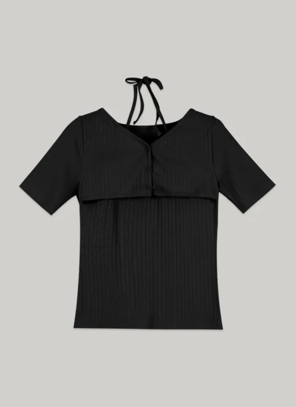 comos 1425 overlap halter neck T-shirt (black)