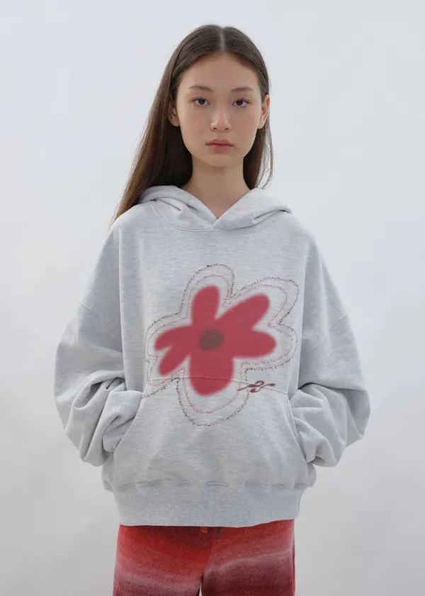 Flower Oversized Hoodie_Melange Grey
