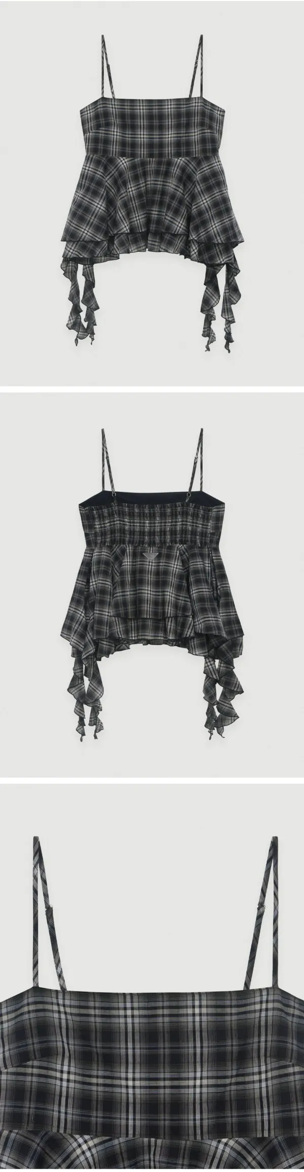 Alisa check frill blouse - navy