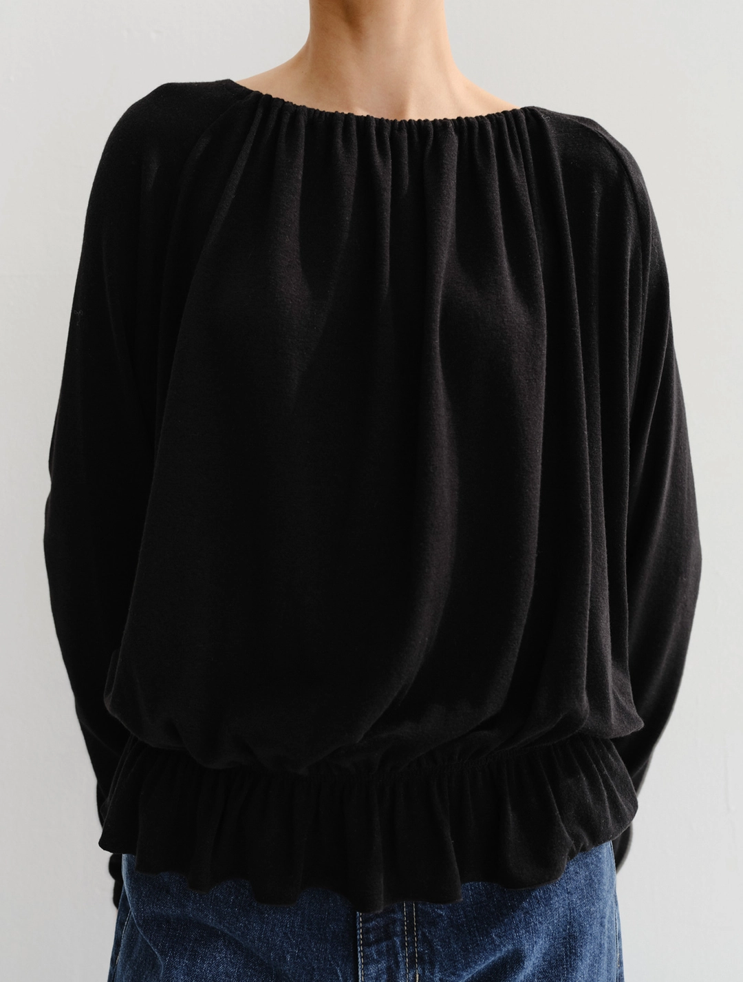 이아 Wool Shirring Banding Top (Black) 상품 이미지 2