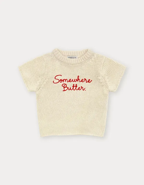 Cotton Letter Half Knit - Cream