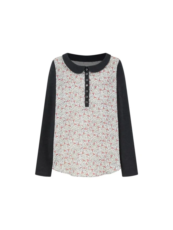 SIPUR COLLAR SLEEVE TOP BLACK BLOOM
